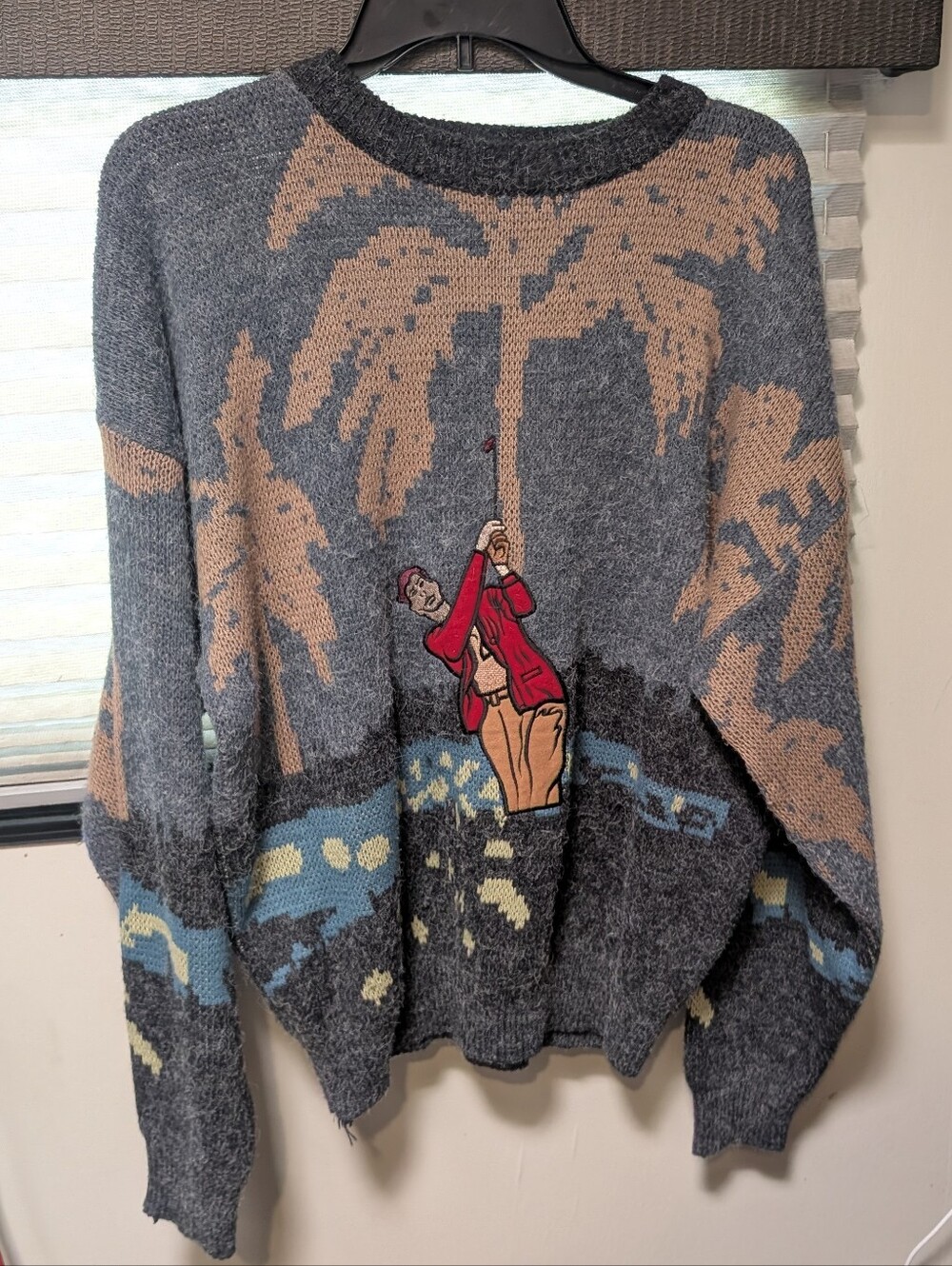 Vintage Pagliano Sweater XL Golf Design Knit Crew Neck Tropical Wool Feel